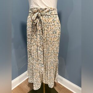 Skies Are Blue Floral Midi Skirt Womens LP Petite Tie Waist Boho Cottagecore